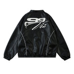 Leather Zip Up Racer Jacket