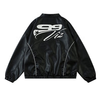 Leather Zip Up Racer Jacket