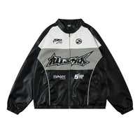 Leather Zip Up Racer Jacket