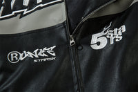 Leather Zip Up Racer Jacket