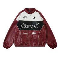 Leather Zip Up Racer Jacket